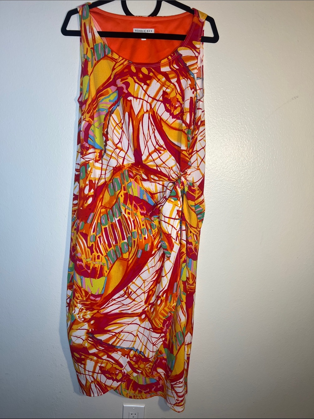 Robbie Bee Colorful Abstract Print Lightweight Maxi Dress Orange, Yellow, Red XL